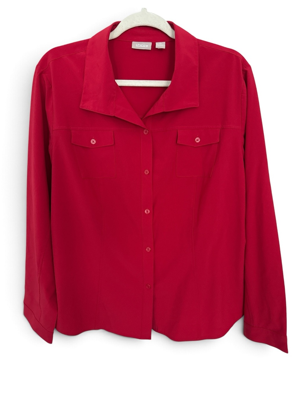 Chico’s Red Button-Up Utility Blouse – Size 3